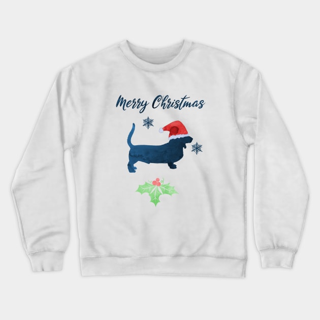 Christmas Dog Art - Basset Hound Crewneck Sweatshirt by TheJollyMarten